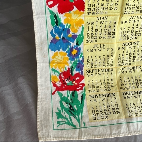 1994 Vintage 90s Floral Cloth Calendar - Picture 6 of 11
